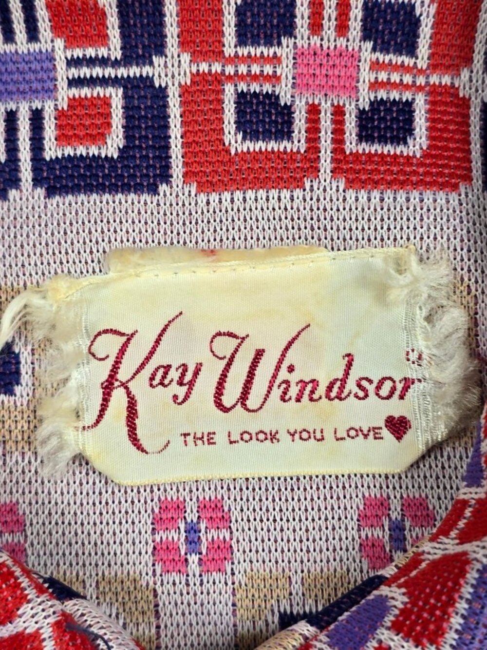 Vintage 60s 70s Kay Windsor Long-Sleeve Belted Geometric Pattern Dress S/M - Picture 2 of 4